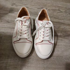 Christian Louboutin Ladies White Sneakers. Size 12. White/Red Piping. Authentic!